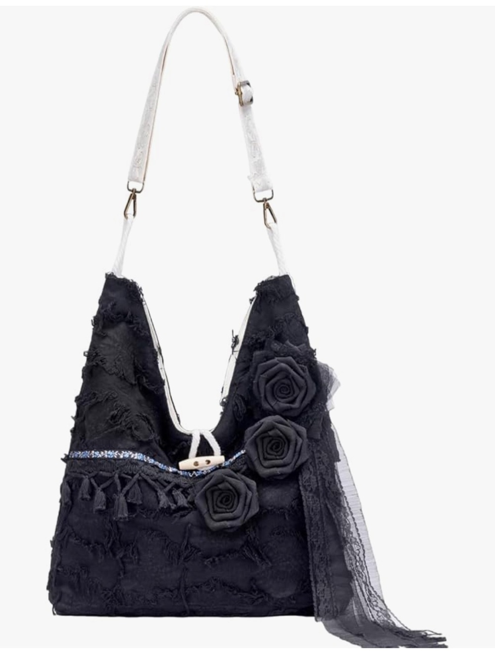 Elegant Black Floral Pretty Stylish Gothic Chick Shoulder Bag Black Roses 🌹